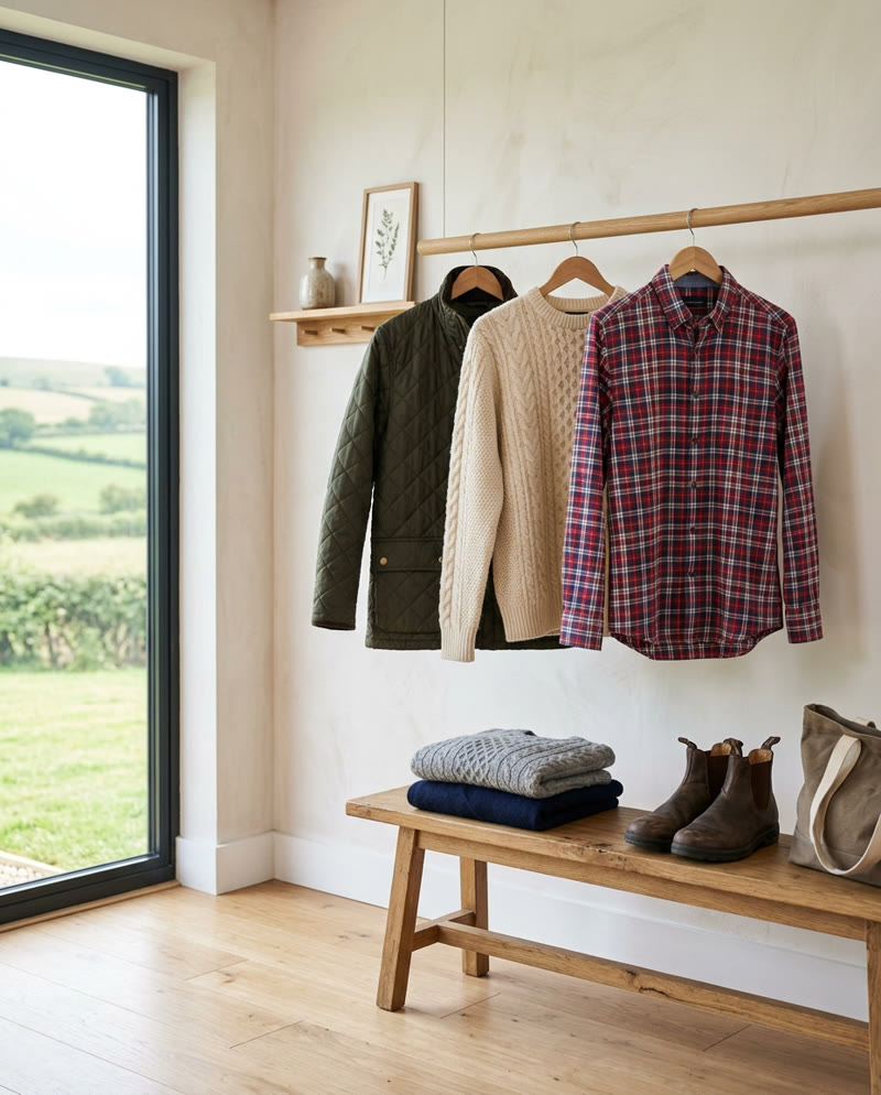 Country clothing display in store